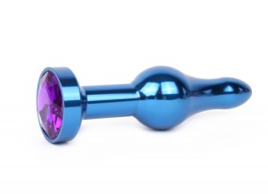 ЕК ZBLU-04 Анальная пробка металл синяя с фиолетовым кристаллом